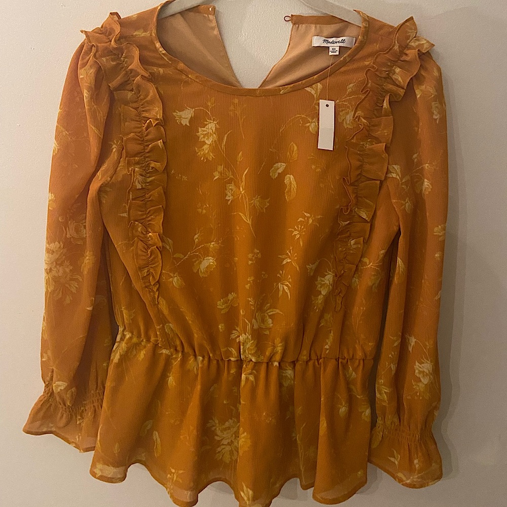 💛 Madewell, NWT, XS Mustard yellow blouse 💛